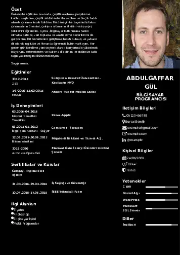 Bilgisayar Programcısı CV Örnekleri cv indir